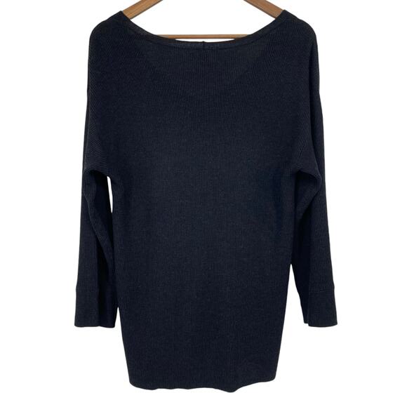 H&M BASIC Oversized V Neck Wool Blend Sweater Size Medium Charcoal Gray Ribbed - Picture 3 of 5